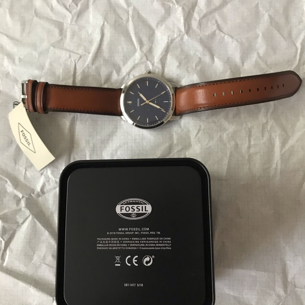Fossil Men’s Leather Watch with Blue Face